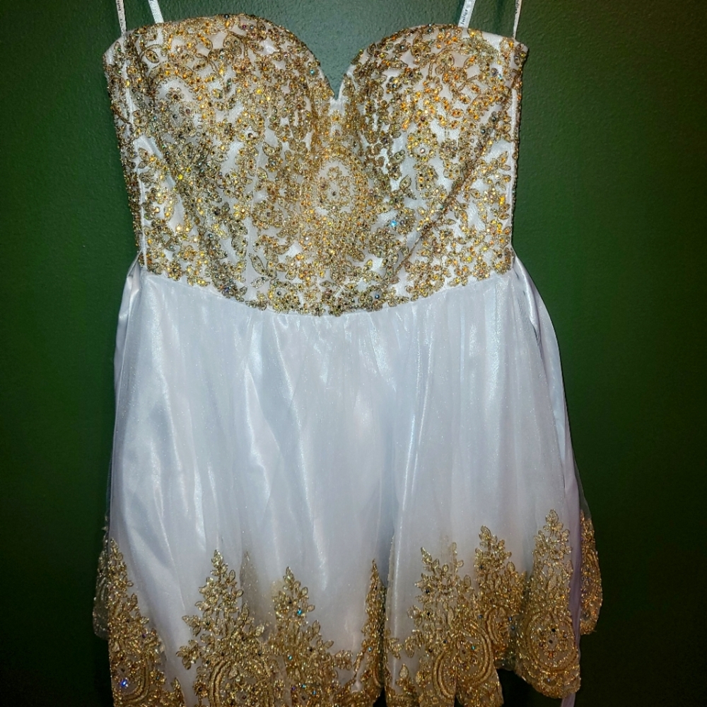 White & Gold Strapless Dress